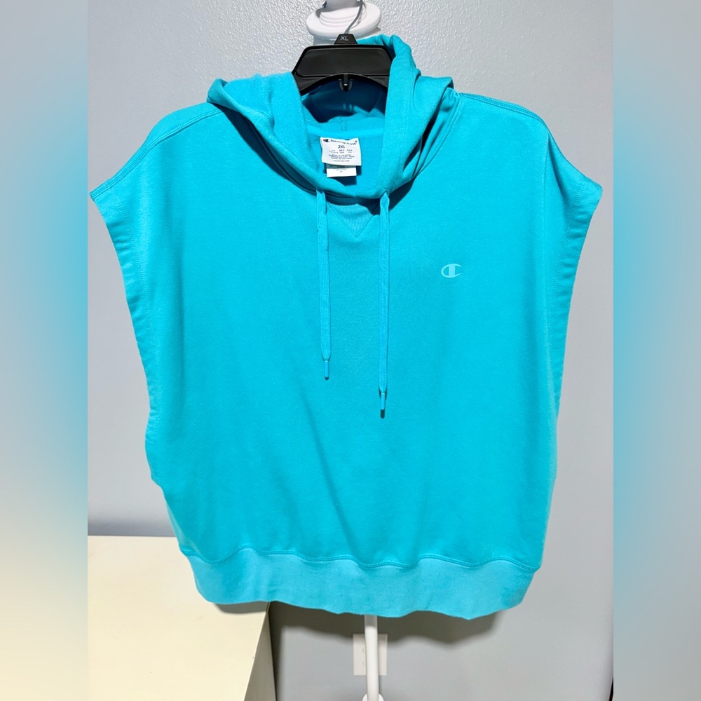 Champion Women's Turquoise Sleeveless Hoodie Size 2XL